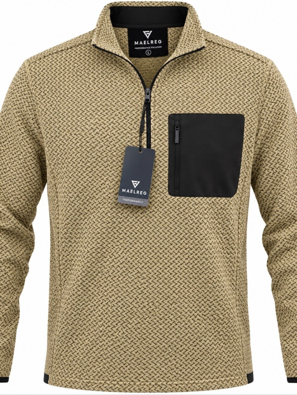 MAELREG Men's Performance Quarter Zip Pullover Large Desert Yellow Tan NWT